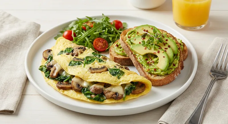 Spinach & Mushroom Omelette with Avocado Toast