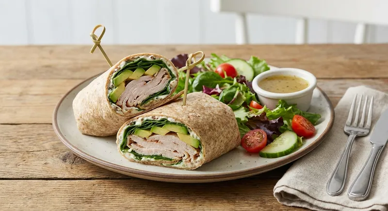 Turkey & Avocado Whole-Grain Wrap with Mixed-Leaf Side Salad