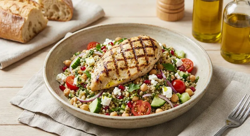 Grilled Chicken & Quinoa Salad with Chickpeas and Feta