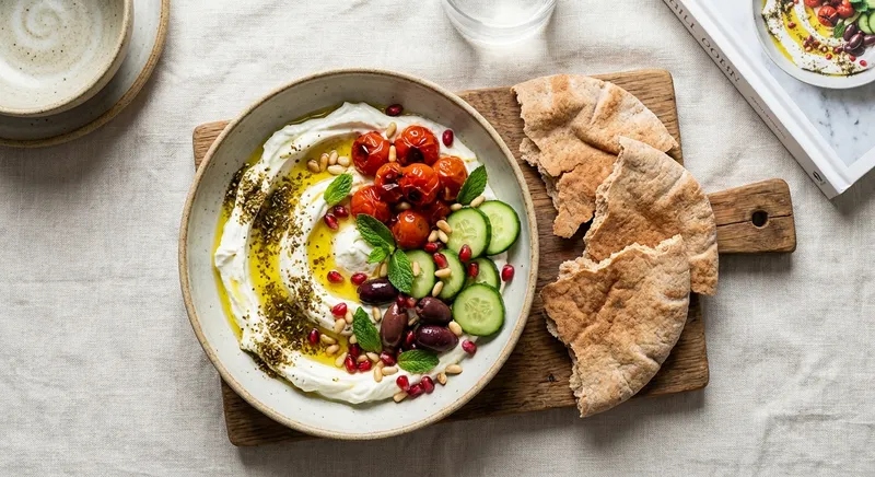 Middle-Eastern Labneh Bowl with Za'atar & Whole-Wheat Pita