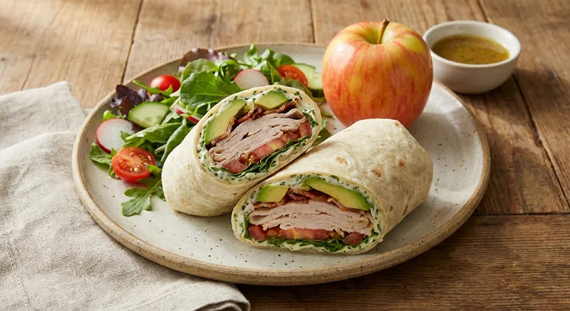 Turkey & Avocado Wrap with Side Salad and Apple