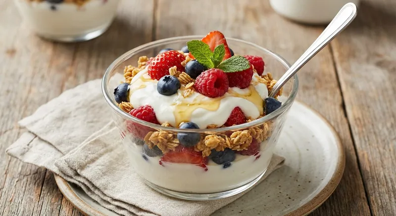 Greek Yogurt Parfait with Mixed Berries and Granola