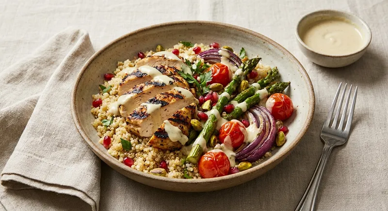 Grilled Chicken & Quinoa Salad with Lemon-Tahini Dressing