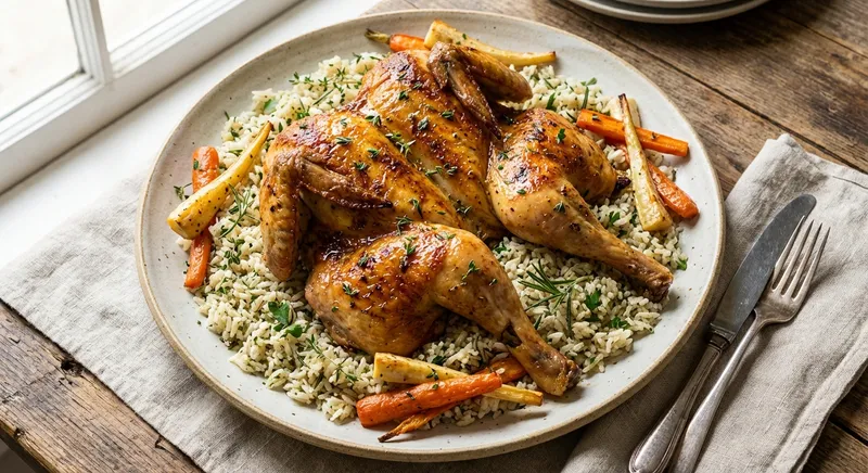 Simple Roasted Chicken with Herbed Rice
