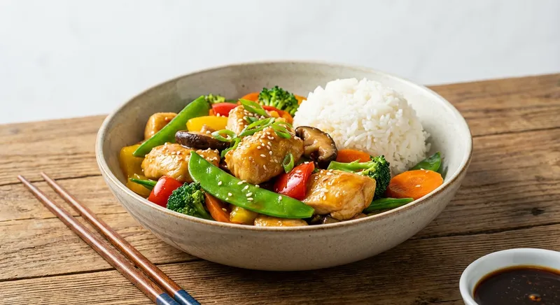 Chicken and Vegetable Stir-Fry with Rice