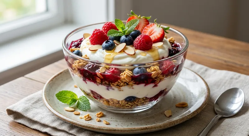 Greek Yogurt Berry Parfait with Granola & Almonds
