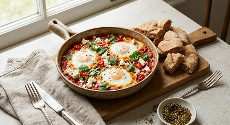 Shakshuka with Feta & Whole‑Wheat Pita
