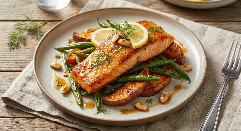 Baked Salmon with Roasted Sweet Potato & Green Beans