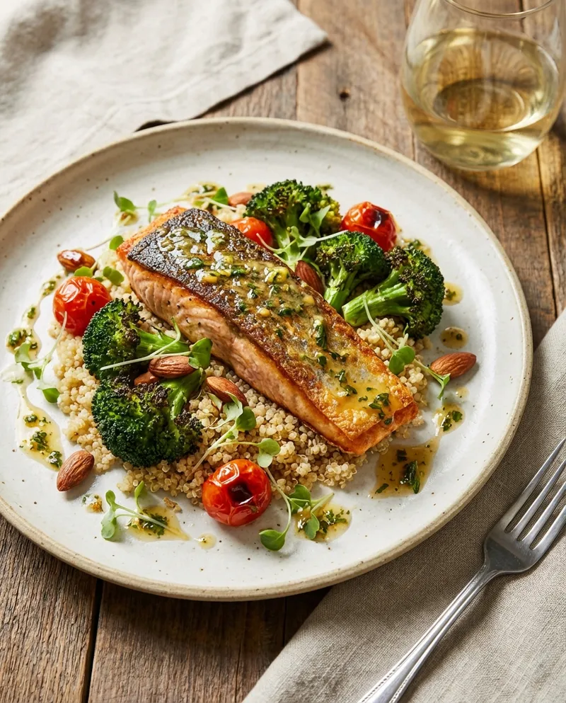 Pan-Seared Salmon with Quinoa & Roasted Broccoli