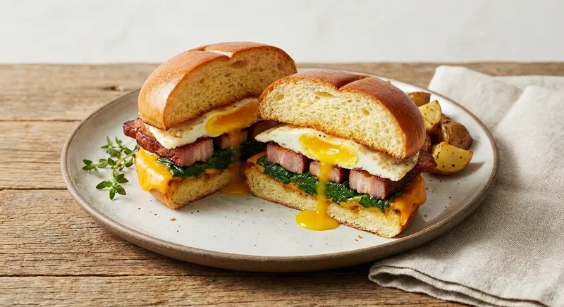Cheddar Bacon and Spinach Breakfast Sandwiches
