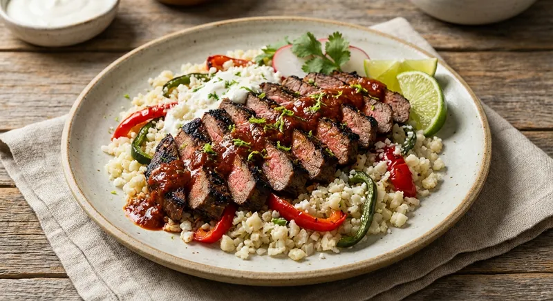 Chipotle-Lime Carne Asada with Cauliflower Rice & Roasted Peppers
