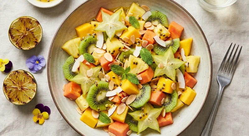 Tropical Fruit Salad with Toasted Almonds & Lime