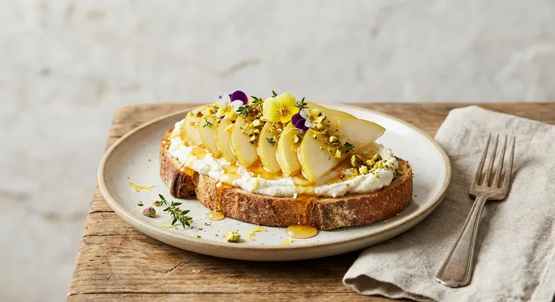 Ricotta & Honey Toast with Pear Slices