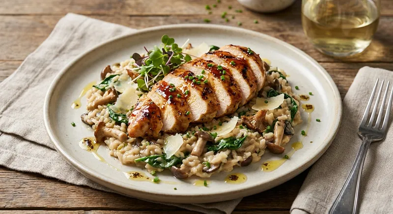 Mushroom & Spinach Risotto with Grilled Chicken