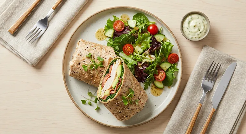 Turkey & Avocado Whole-Grain Wrap with Side Salad