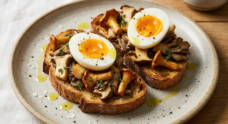 Soft‑Boiled Eggs on Sourdough with Sautéed Autumn Mushrooms & Thyme