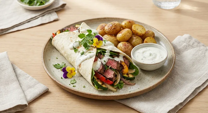 Beef & Veggie Wrap with Yogurt Sauce