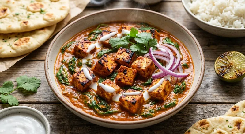 Smoky Tandoori-Style Tofu Tikka Masala with Baby Spinach (Dairy-Free)