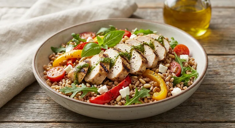 Grilled Chicken & Farro Salad with Roasted Peppers