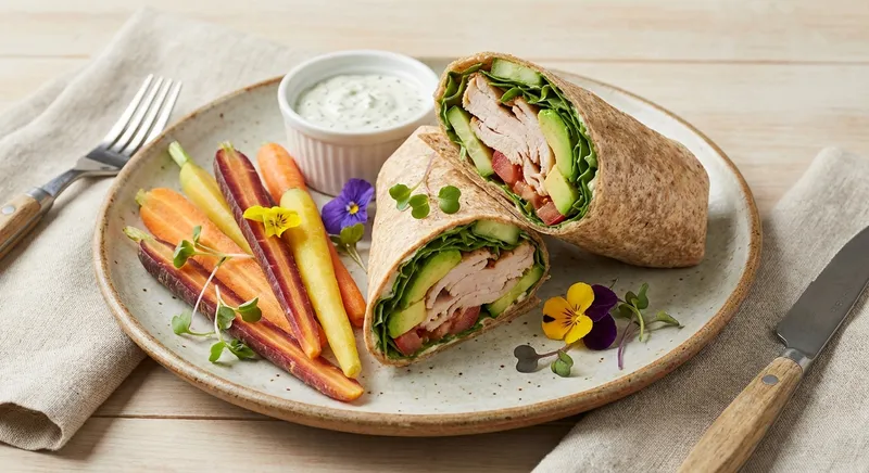 Turkey & Avocado Whole-Wheat Wrap with Carrot Sticks