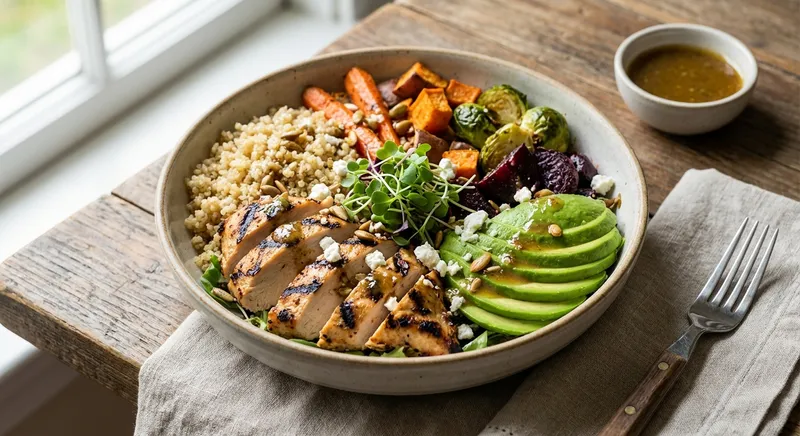 Grilled Chicken & Quinoa Salad with Roasted Veggies & Avocado