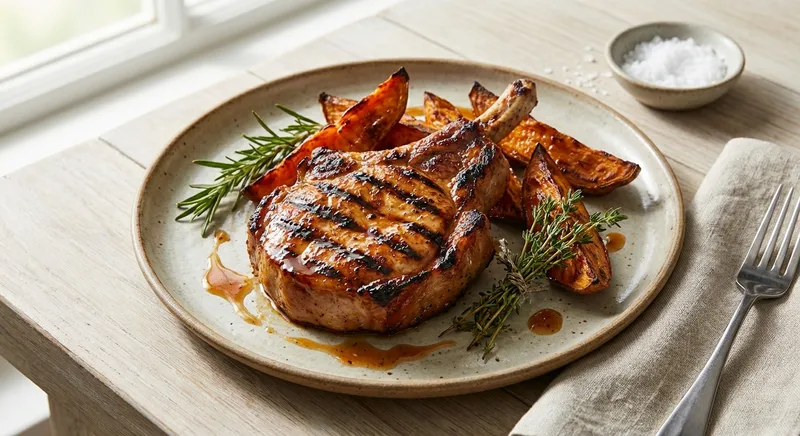 Grilled Pork Chops with Roasted Sweet Potatoes