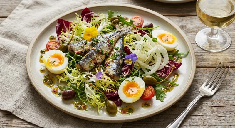 Sardine Salad with Mixed Greens & Hard-boiled Eggs