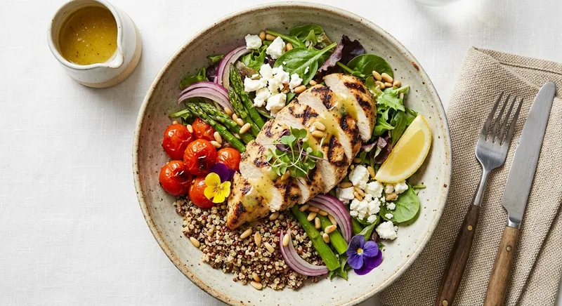 Grilled Chicken & Quinoa Salad with Feta and Lemon Vinaigrette