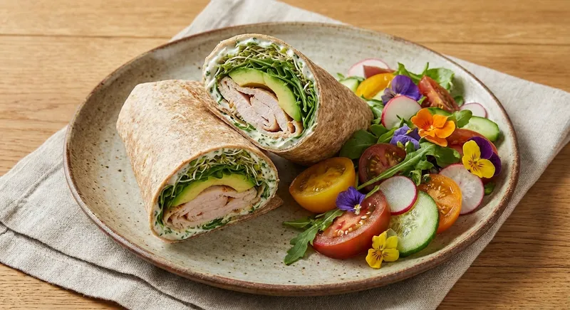 Turkey & Avocado Whole-Wheat Wrap with Mixed Salad
