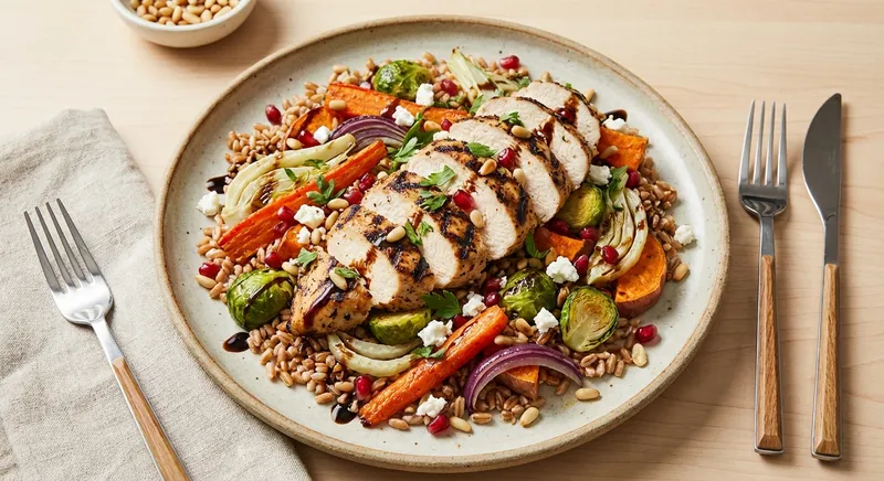 Grilled Chicken & Farro Salad with Roasted Vegetables