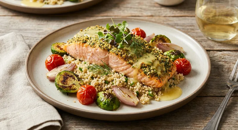 Baked Salmon with Quinoa & Roasted Brussels Sprouts