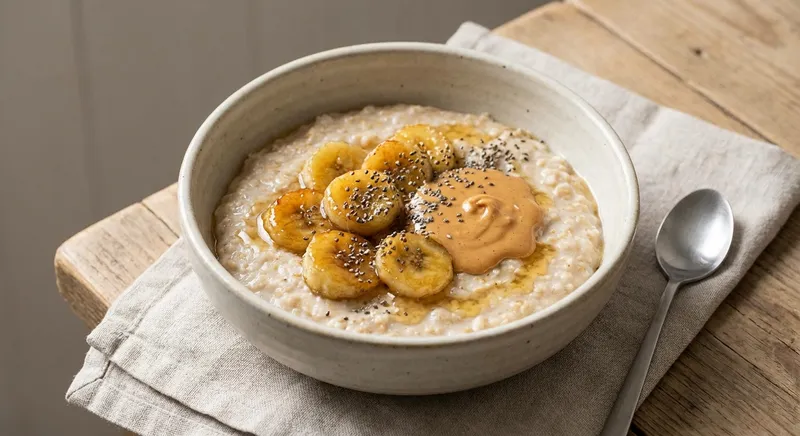 Warm Oatmeal with Banana, Peanut Butter & Chia
