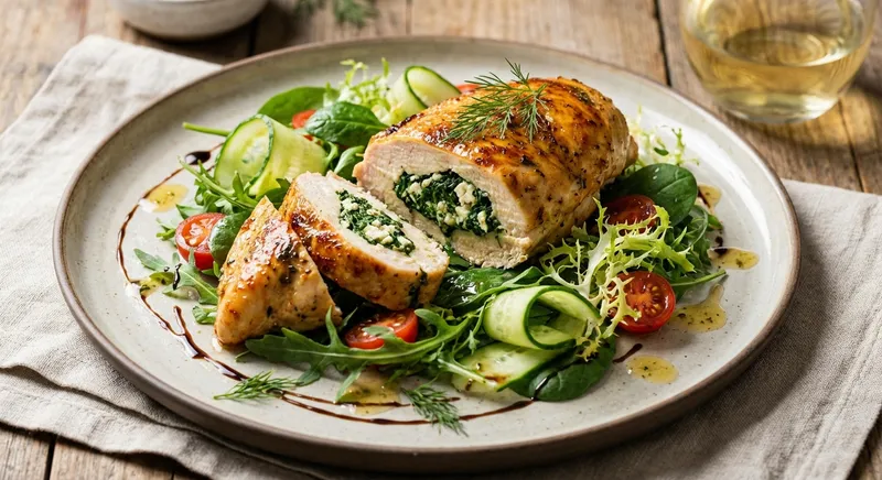 Spinach & Feta Stuffed Chicken Breast with Mixed Greens
