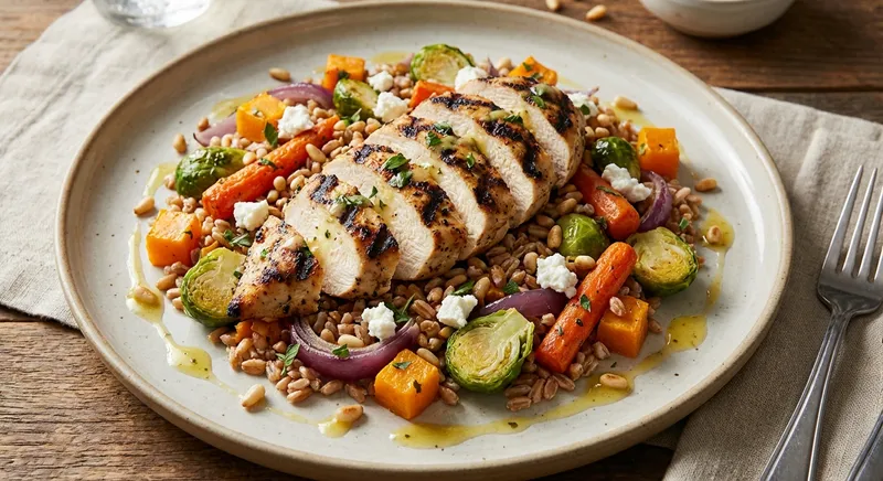 Grilled Chicken & Farro Salad with Roasted Vegetables