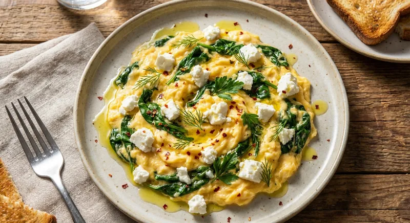 Scrambled Eggs with Spinach and Feta