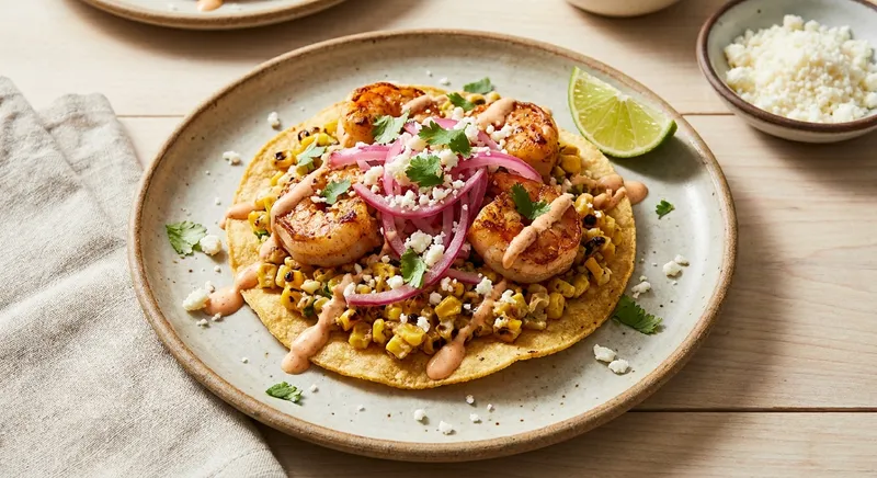 Elote-Style Shrimp Tostada with Pickled Red Onion and Cotija