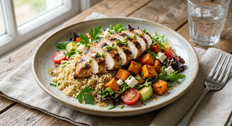 Grilled Chicken & Quinoa Salad with Roasted Sweet Potato