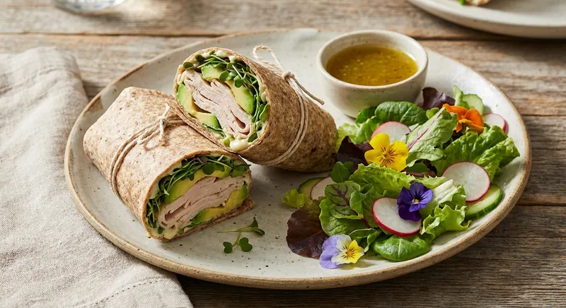 Turkey & Avocado Whole-Grain Wrap with Mixed-Greens Salad