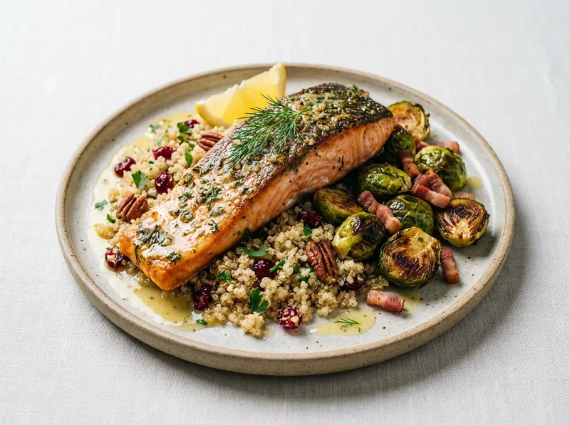 Baked Salmon with Quinoa & Roasted Brussels Sprouts