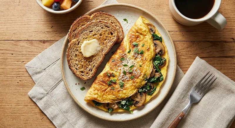 Spinach & Mushroom Omelet with Whole-Grain Toast