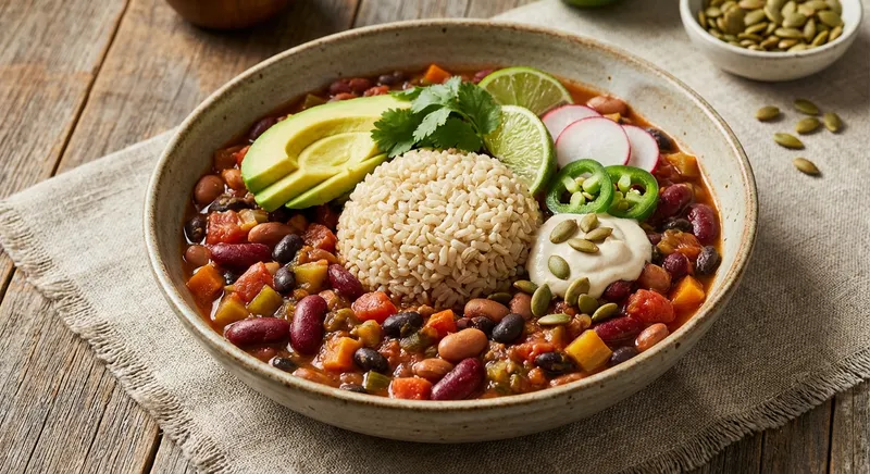 Three-Bean Vegan Chili with Brown Rice