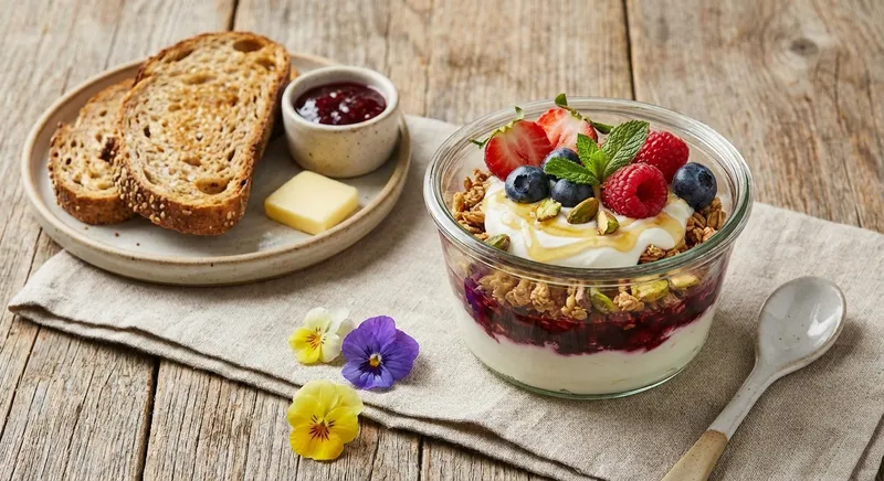 Greek Yogurt & Berry Parfait with Whole-Grain Toast