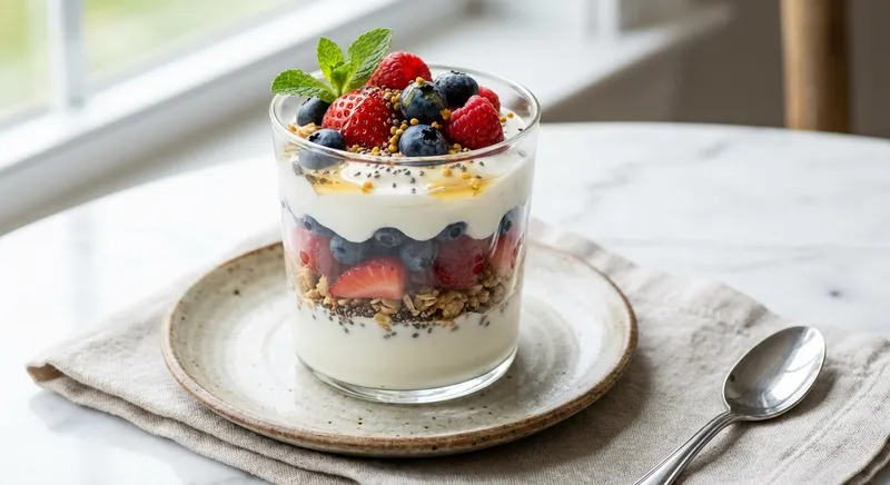 Greek Yogurt Berry Parfait with Granola & Chia