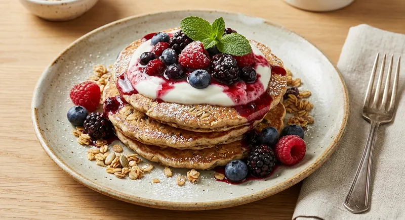 Whole-Grain Pancakes with Berry Compote & Greek Yogurt