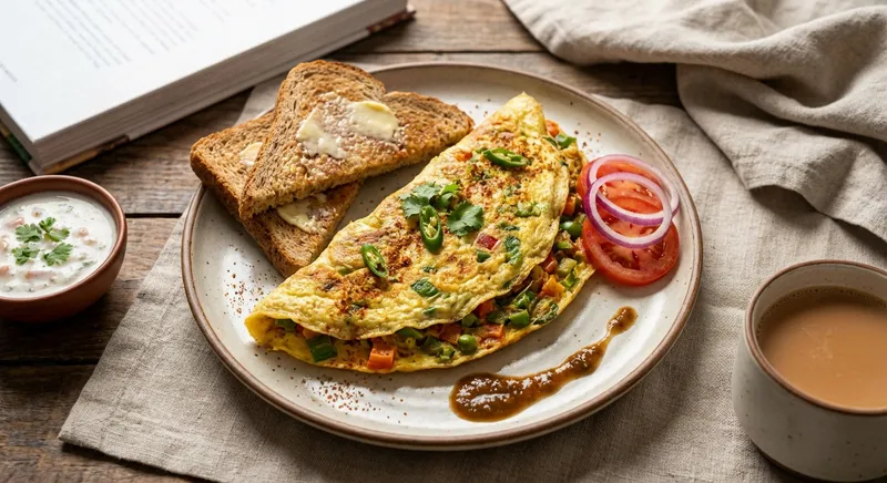Indian Spiced Vegetable Masala Omelette with Whole-Wheat Toast