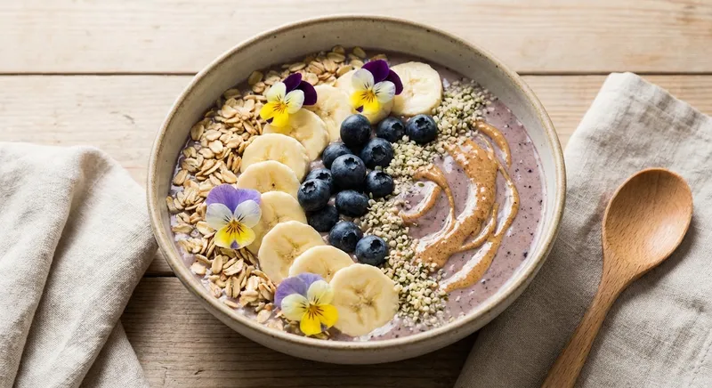 Banana-Blueberry Smoothie with Oats & Almond Butter