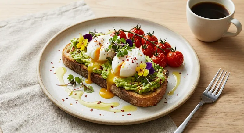 Avocado Toast with Poached Eggs & Cherry Tomatoes