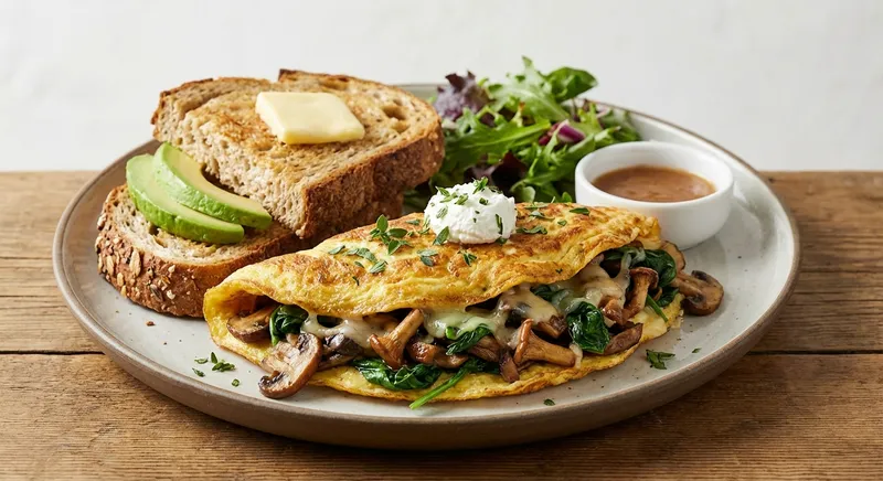 Spinach & Mushroom Omelette with Whole-Grain Toast