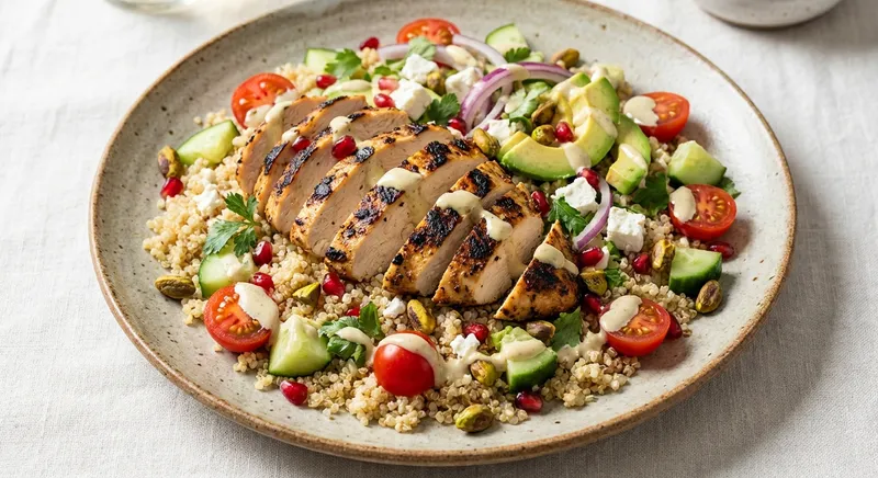 Grilled Chicken & Quinoa Salad with Lemon-Tahini Dressing