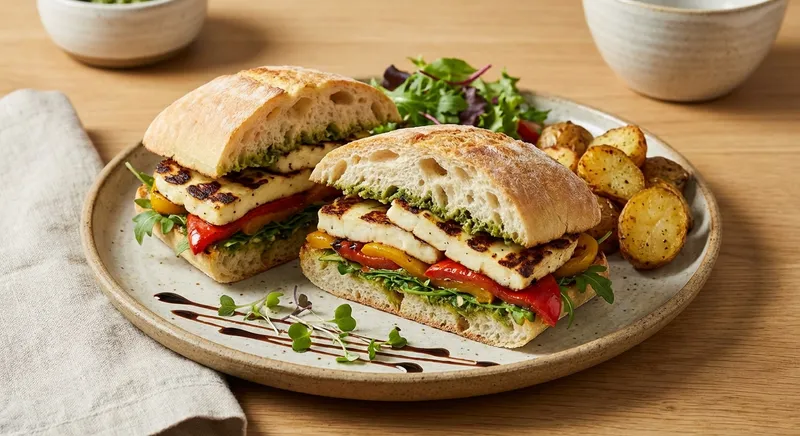 Grilled Halloumi & Roasted Pepper Sandwich